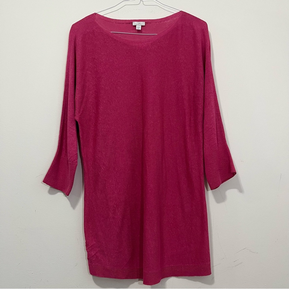 J. Jill Knit Sweater Linen Blend Womans L Tall Pink Boat Neck Tunic 3/4 Sleeve